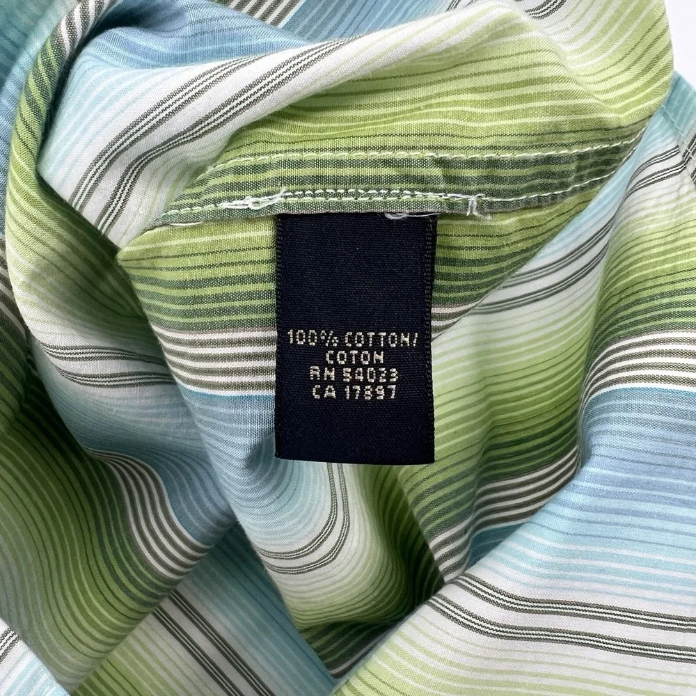 Banana Republic Mens Button-up Shirt with Green/White/Blue Stripped pattern sz L
